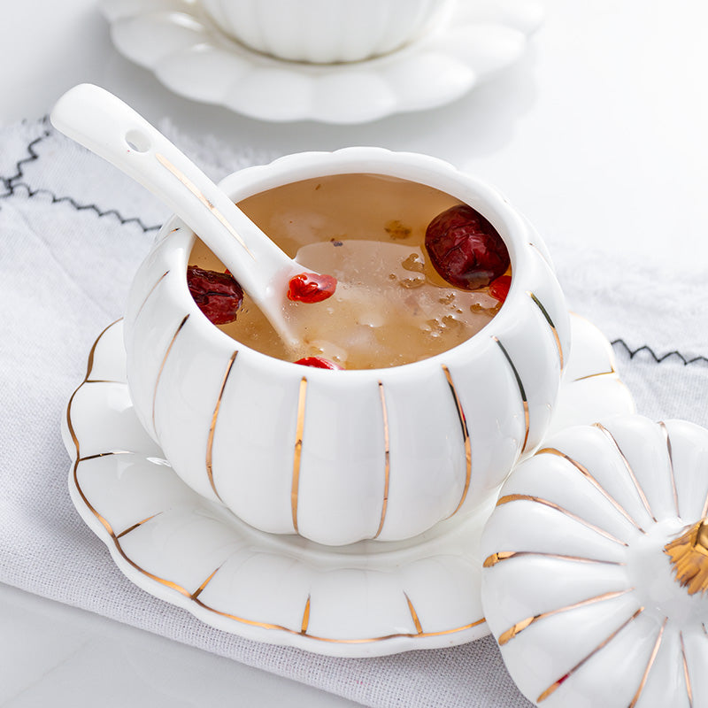 Ceramic Pumpkin Cup, Steamed Egg Cup, Stewed Pot with Cover, Pure White Mini Bird's Nest Cup, Soup Cup - Premium  from eprolo - Just $26.64! Shop now at Help Your Friend