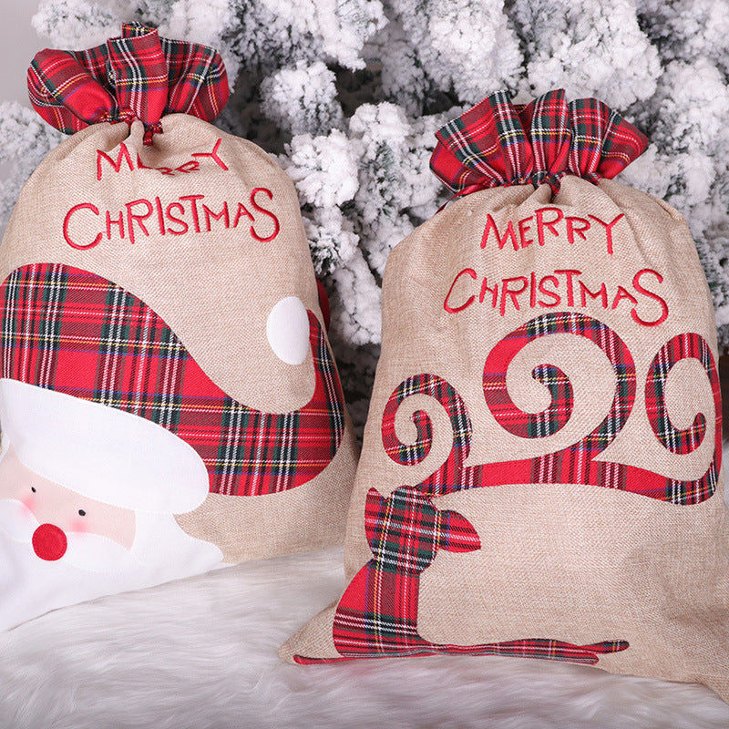 Santa Claus Little Deer Christmas Linen Gift Bag Drawstring Ribbon Candy Bag Christmas Decorative Apple Bag - Premium  from eprolo - Just $13.54! Shop now at Help Your Friend