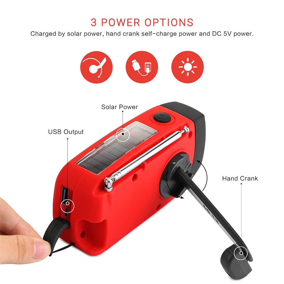 Portable Solar Radio FM Hand Crank Self Powered Phone Charger 3 LED Flashlight AM/FM/WB Radio Waterproof Emergency Survival - Premium from eprolo - Just $29.30! Shop now at Help Your Friend