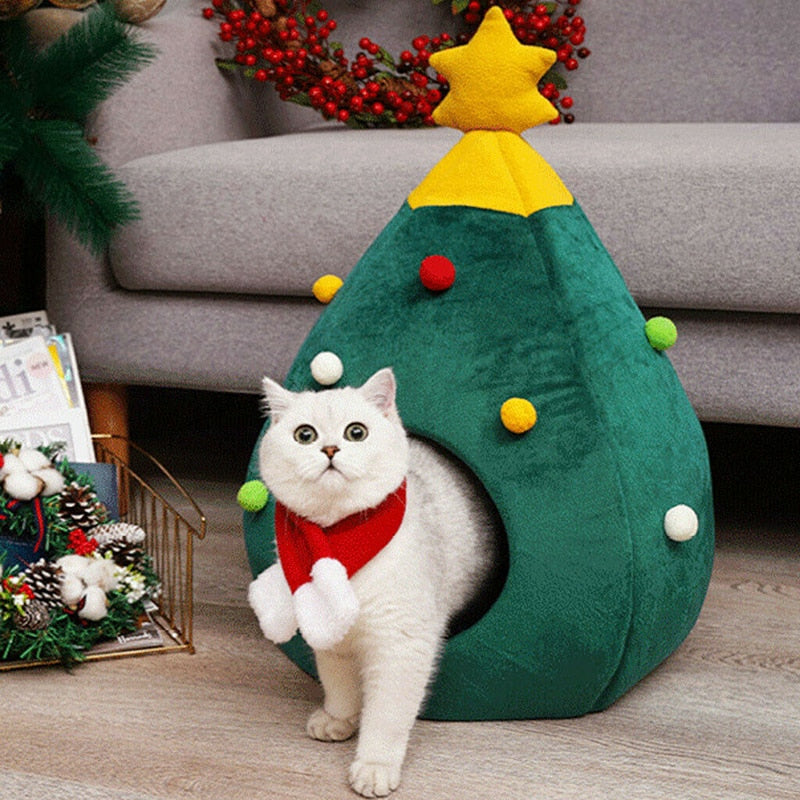 Pet House Cat Christmas Tree Shape Bed Dog Nest Puppy Cave Washable Cat Mat Warm Soft Winter Cat House Pet Supplies Pet Bed - Premium  from eprolo - Just $51.16! Shop now at Help Your Friend