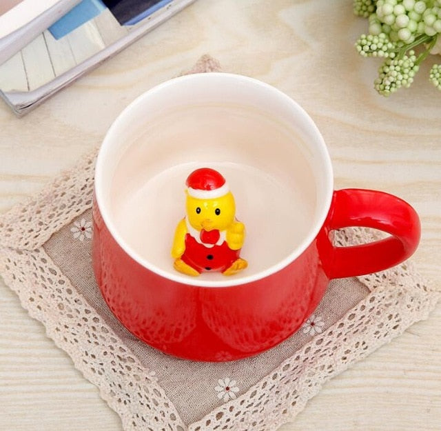 Christmas Mug Coffee Milk Breakfast Mug Snowman Santa Claus Cartoon Ceramics Cup 3D Animal Christmas Gift Cup for Friend Family