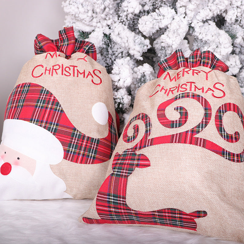 Santa Claus Little Deer Christmas Linen Gift Bag Drawstring Ribbon Candy Bag Christmas Decorative Apple Bag - Premium  from eprolo - Just $13.54! Shop now at Help Your Friend