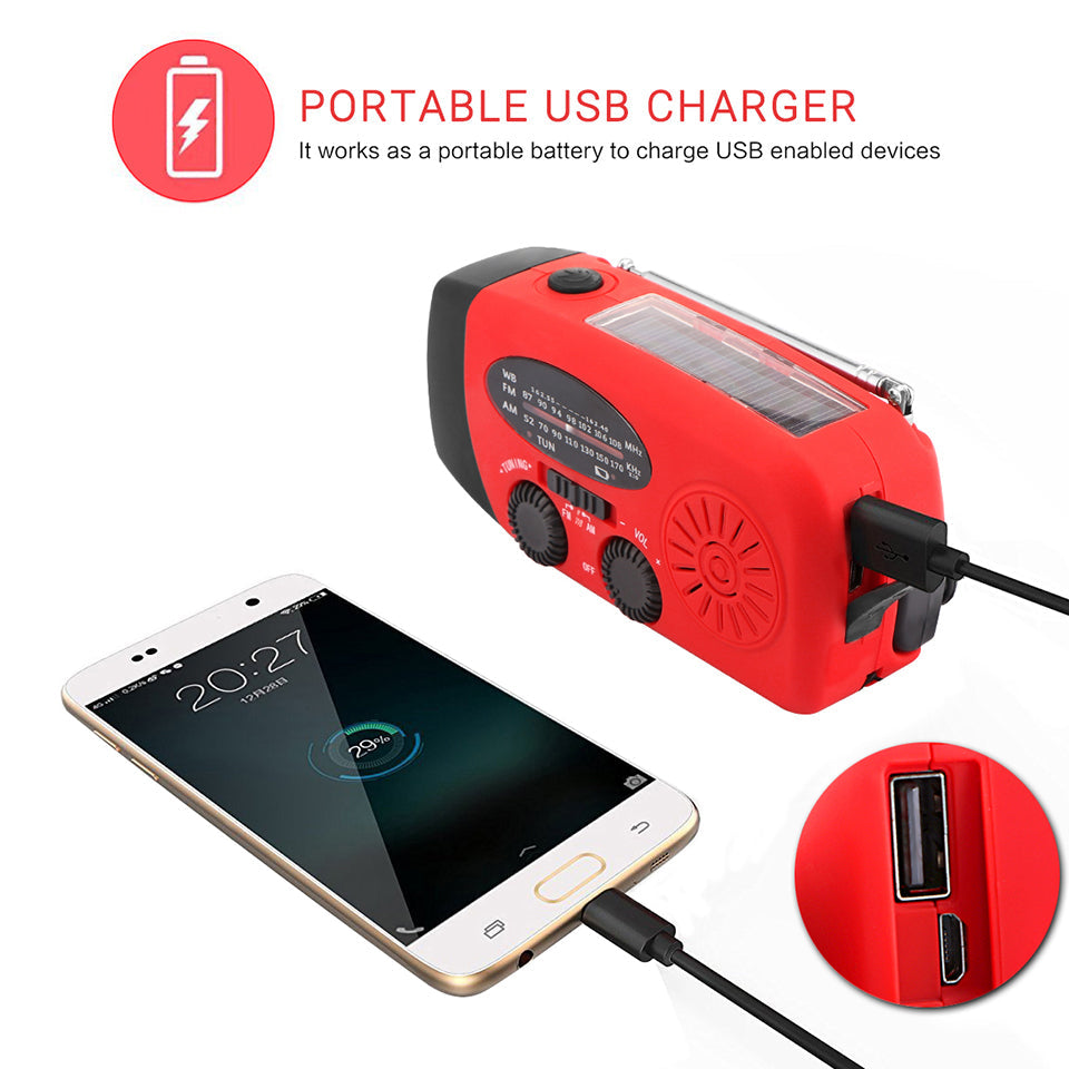 Portable Solar Radio FM Hand Crank Self Powered Phone Charger 3 LED Flashlight AM/FM/WB Radio Waterproof Emergency Survival - Premium from eprolo - Just $29.30! Shop now at Help Your Friend