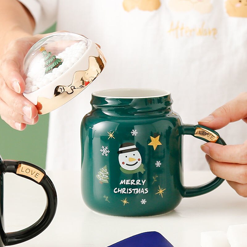 Christmas Water Cup New Ceramic Cup Mug with Lid Household Milk Coffee Cup Student Good-looking Couple's Cups - Premium  from eprolo - Just $21.56! Shop now at Help Your Friend