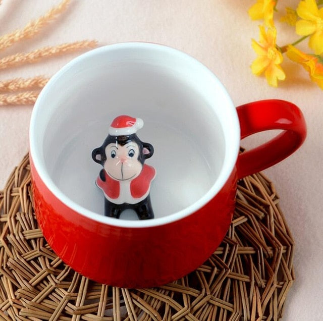 Christmas Mug Coffee Milk Breakfast Mug Snowman Santa Claus Cartoon Ceramics Cup 3D Animal Christmas Gift Cup for Friend Family