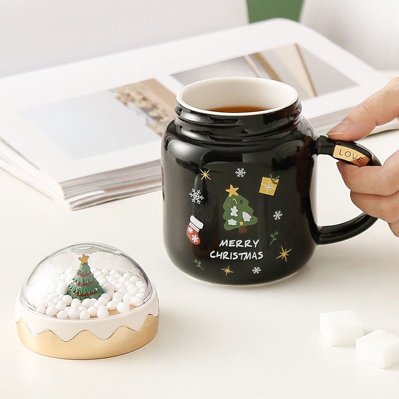 Christmas Water Cup New Ceramic Cup Mug with Lid Household Milk Coffee Cup Student Good-looking Couple's Cups - Premium  from eprolo - Just $21.56! Shop now at Help Your Friend