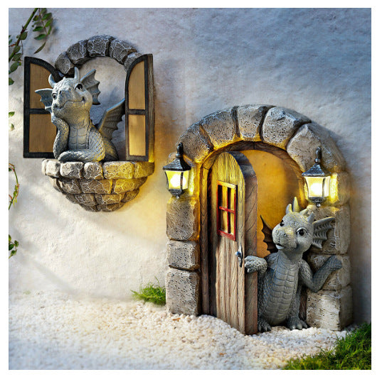 Little Dragon Ornament On The Cute Balcony Dinosaur Door Open Garden Ornament Resin Handicraft Ornament Statue - Premium  from eprolo - Just $16.90! Shop now at Help Your Friend