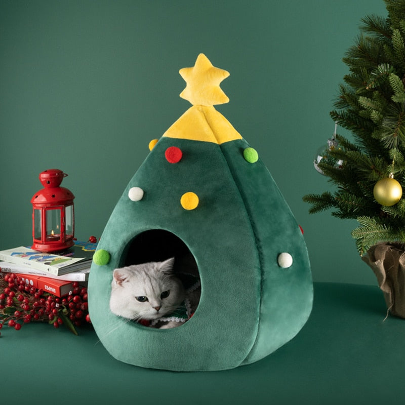 Pet House Cat Christmas Tree Shape Bed Dog Nest Puppy Cave Washable Cat Mat Warm Soft Winter Cat House Pet Supplies Pet Bed - Premium  from eprolo - Just $51.16! Shop now at Help Your Friend