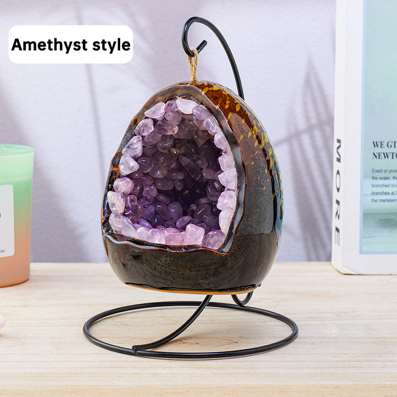 Natural Amethyst Cave Dinosaur Egg Night Light Amethyst Cornucopia Amethyst Tooth Led Lamp Household Lighting - Premium  from eprolo - Just $42.74! Shop now at Help Your Friend