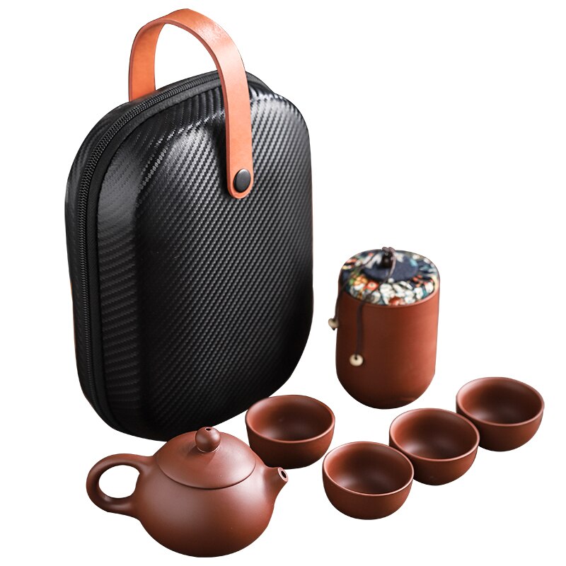 Purple Sand Tea Cups Ceramic Portable Teapot Set Outdoor Travel Gaiwan Tea Cups of Tea Ceremony Teacup Fine Gift Kung Fu Tea Set - Premium  from eprolo - Just $44.16! Shop now at Help Your Friend