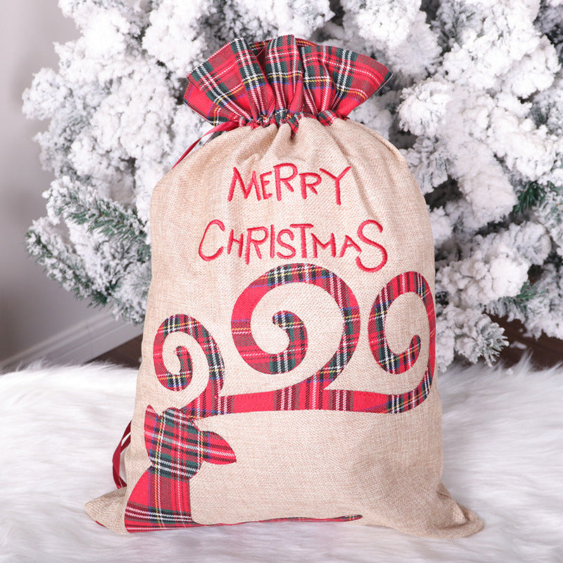 Santa Claus Little Deer Christmas Linen Gift Bag Drawstring Ribbon Candy Bag Christmas Decorative Apple Bag - Premium  from eprolo - Just $13.54! Shop now at Help Your Friend