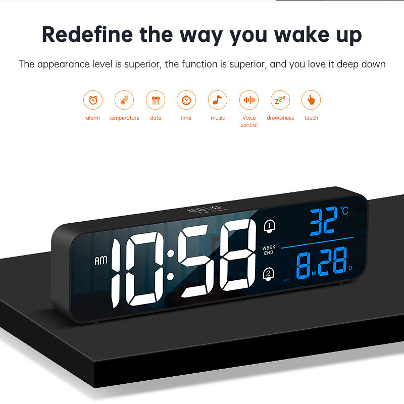 Digital Alarm Clock Creative Led Charging Intelligent Mirror Electronic Clock Wall Mounted Desktop Dual Purpose - Premium  from eprolo - Just $39.02! Shop now at Help Your Friend