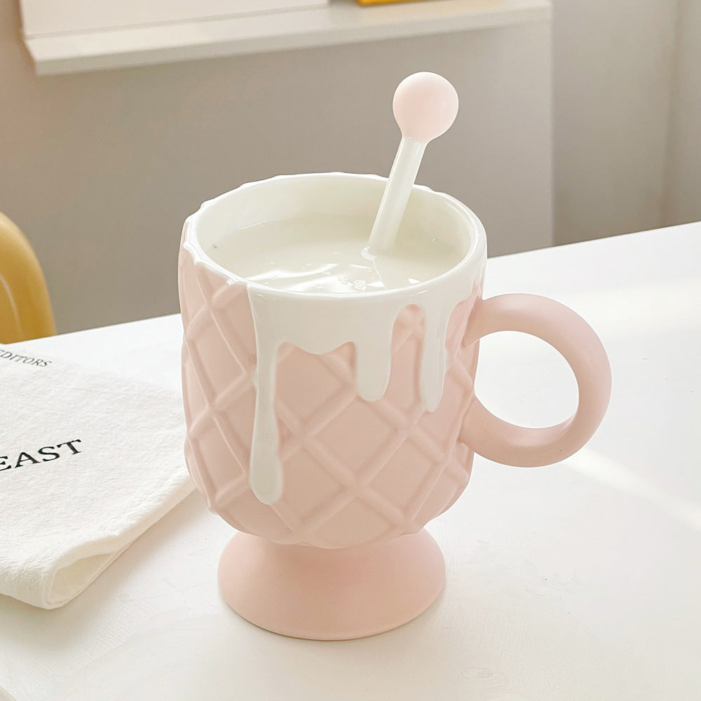 Cream Ice Cream Coffee Cup With Stirring Spoon Ceramic Cup Ins High Beauty Milk Cup Female Household Mug - Premium  from eprolo - Just $22.80! Shop now at Help Your Friend