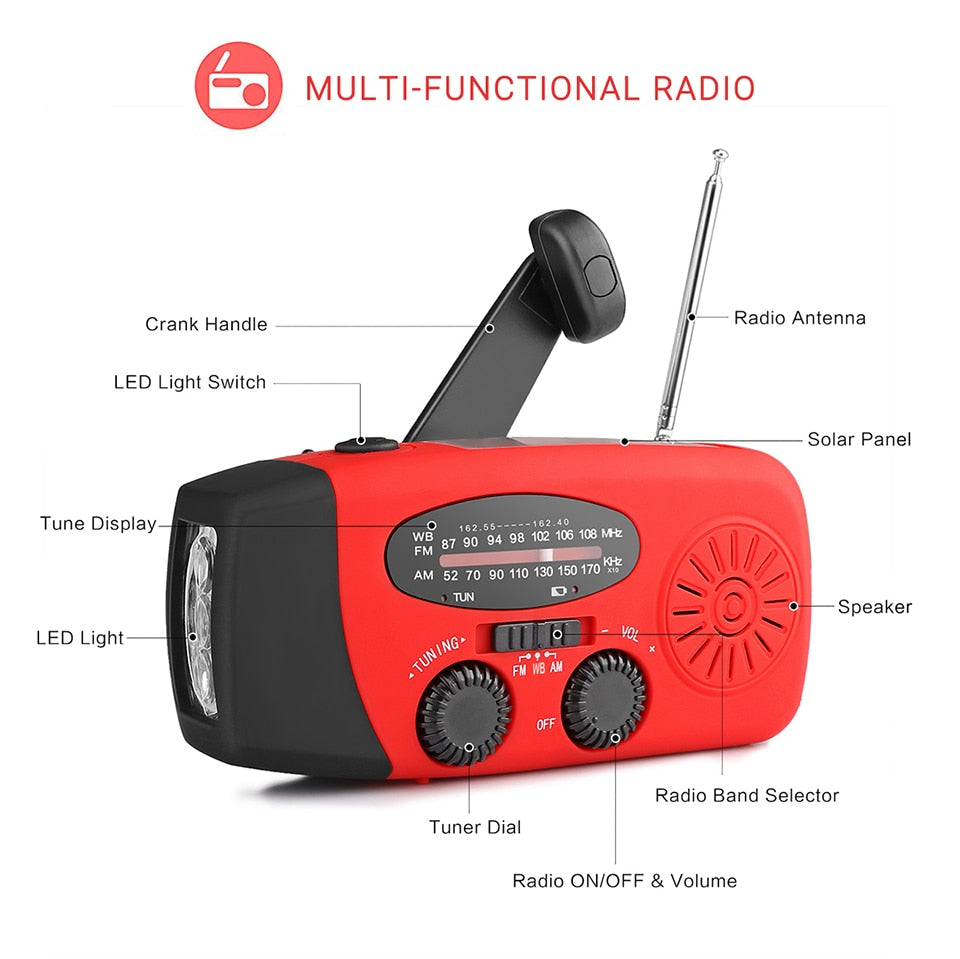 Portable Solar Radio FM Hand Crank Self Powered Phone Charger 3 LED Flashlight AM/FM/WB Radio Waterproof Emergency Survival - Premium  from eprolo - Just $29.30! Shop now at Help Your Friend