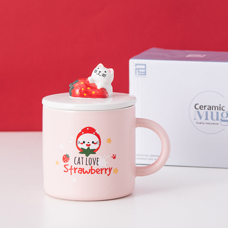 Creative Cartoon Ceramic Mug With Lid Cute Strawberry Mug Christmas Gift Mug Cup - Premium  from eprolo - Just $20.62! Shop now at Help Your Friend