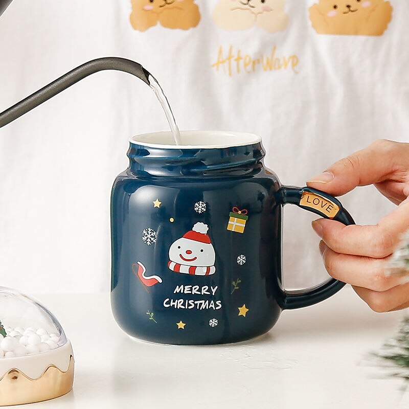 Christmas Water Cup New Ceramic Cup Mug with Lid Household Milk Coffee Cup Student Good-looking Couple's Cups - Premium  from eprolo - Just $21.56! Shop now at Help Your Friend