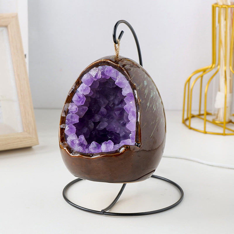 Natural Amethyst Cave Dinosaur Egg Night Light Amethyst Cornucopia Amethyst Tooth Led Lamp Household Lighting - Premium  from eprolo - Just $42.74! Shop now at Help Your Friend