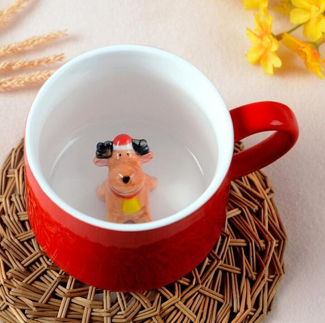 Christmas Mug Coffee Milk Breakfast Mug Snowman Santa Claus Cartoon Ceramics Cup 3D Animal Christmas Gift Cup for Friend Family