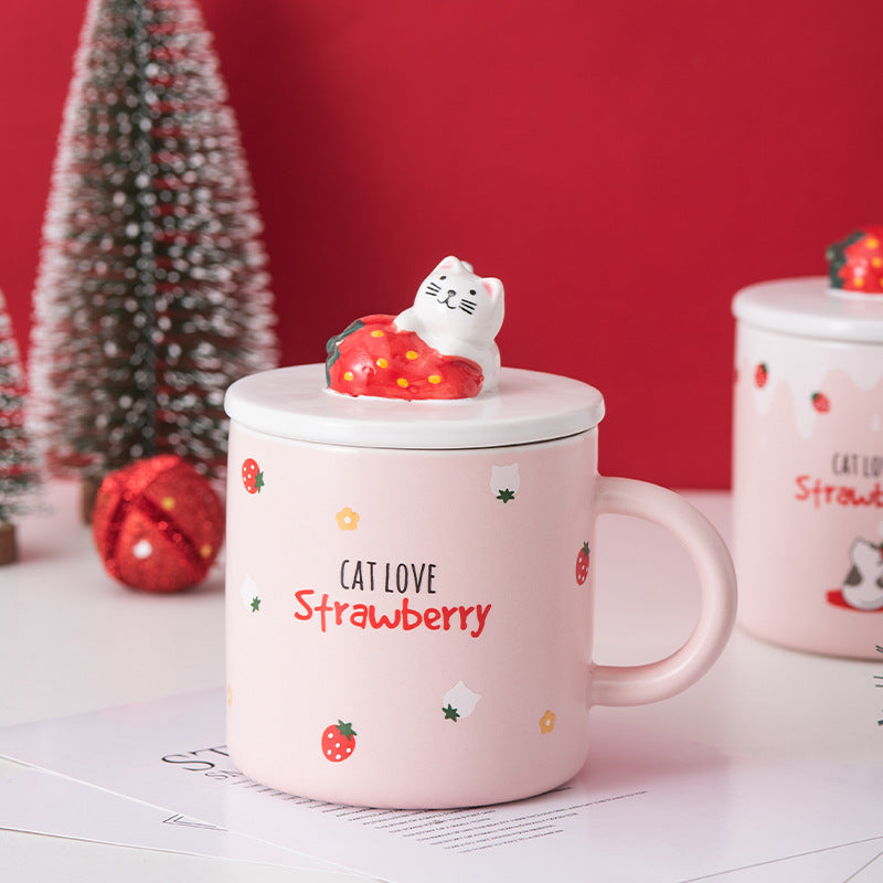 Creative Cartoon Ceramic Mug With Lid Cute Strawberry Mug Christmas Gift Mug Cup - Premium  from eprolo - Just $20.62! Shop now at Help Your Friend