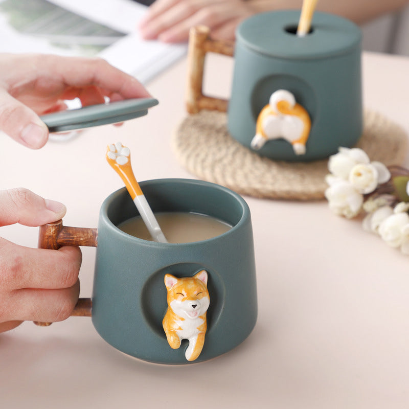 Ceramic Creative Personality Cute Mug With Lid Spoon Household Coffee Cup - Premium  from eprolo - Just $27.58! Shop now at Help Your Friend