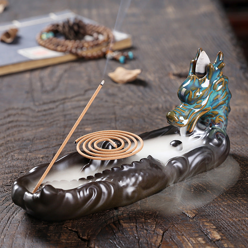 Ceramic Smoke Backflow Aromatherapy Furnace Home Decoration Creative Line Incense Incense Holder Backflow Chinese Dragon Incense Burner - Premium  from eprolo - Just $21.62! Shop now at Help Your Friend