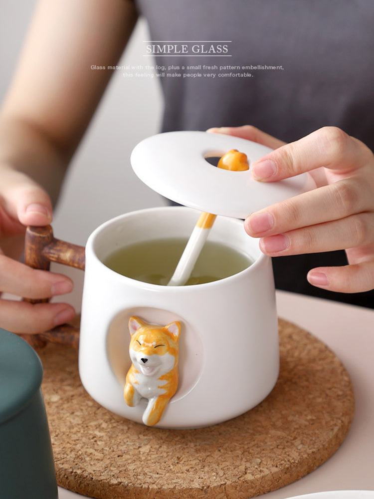 Ceramic Creative Personality Cute Mug With Lid Spoon Household Coffee Cup - Premium  from eprolo - Just $27.58! Shop now at Help Your Friend